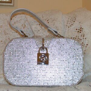 NWT Alessia Silver Evening Bag Short Handle/Long Chain Turn Lock Closure
